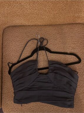 Zara Ruched Halter Bandeau Top - Charcoal Gray